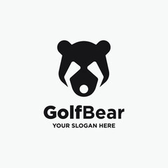 cute bear illustration with stick and ball for golf company
