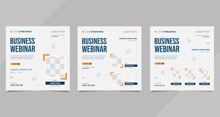 Set of social media template for Business Webinar, Marketing Webinar, and other seminars with white minimalist background