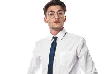 business man in white shirt with tie posing self confidence