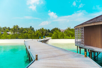 A beach on one of the islands in the Maldives archipelago that is really calm and clean, perfect for holidays