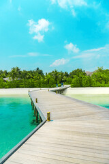 A beach on one of the islands in the Maldives archipelago that is really calm and clean, perfect for holidays