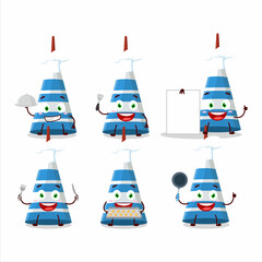 Obraz na płótnie Canvas Cartoon character of blue long trumpet with various chef emoticons