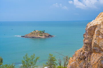 Beautiful sunset view of Hon Ba temple (Vietnamese language is Mieu Hon Ba) is a small pagoda in...