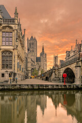 Fototapeta premium Graslei with the towers of Ghent