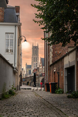 Graslei with the towers of Ghent