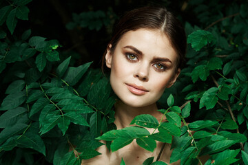 attractive woman skin care bare shoulders green leaves nature Lifestyle