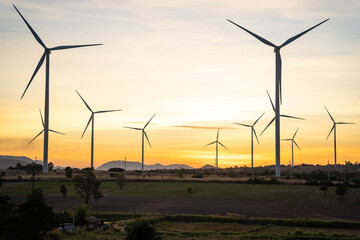 Wind turbines are alternative electricity sources, the concept of sustainable resources, Beautiful...