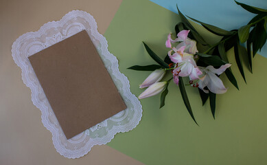 flat lay with places for text can be used as an Internet banner, greeting card, announcement of discounts for the holiday and on any other topic
