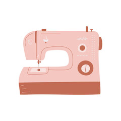 Trendy cute pink sewing machine isolated on white background. Vector flat illustration 