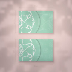 Abstract white pattern mint color business card for your brand.