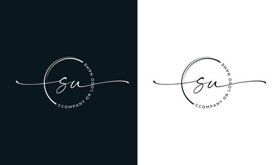 S U Initial handwriting signature logo, initial signature, elegant logo design
vector template.
