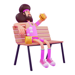 Athlete 3D Cartoon Design eating a burger
