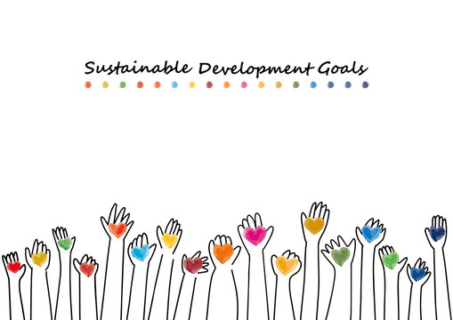 SDGsイメージのハートと手のCMYKシンプル線画フレーム
