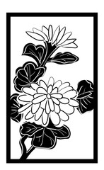花札のイラスト　モノクロ白黒　線画　バラ単枚｜9月菊のカス｜日本のカードゲーム