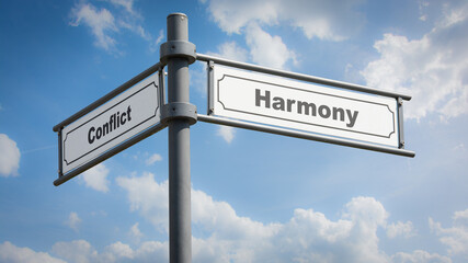 Fototapeta na wymiar Street Sign Harmony versus Conflict