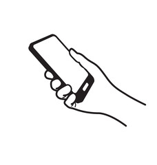 simple hand holding smartphone outline