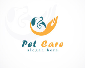 pet care logo creative concept hand animal dog and cat