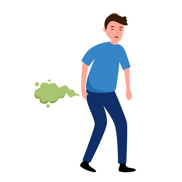 Man farting with smelly from his bottom in flat design on white background. Farting guy character concept vector illustration.