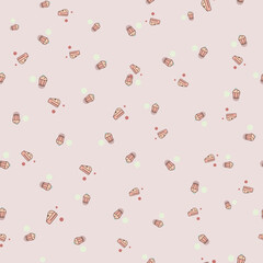 Seamless pattern with bakery products, Baked goods background, Pastel, Vector illustration.