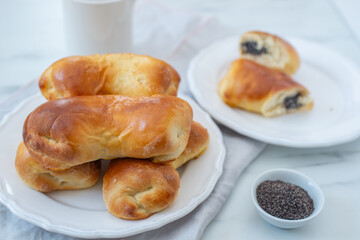 Traditional home made crescent rolls with poppy seeds
