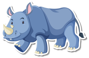 Obraz na płótnie Canvas Cute rhinoceros cartoon character sticker