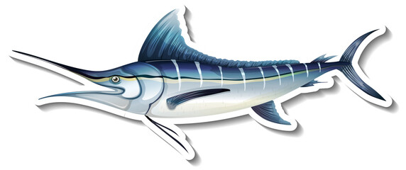 Atlantic blue marlin fish sticker on white background