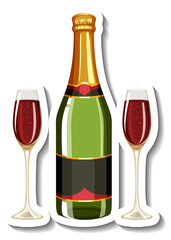 Wine in glass and bottle sticker