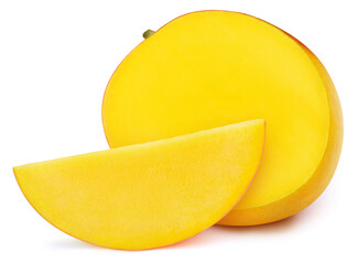 Mango with mango slice isolated on white background. Mango with clipping path