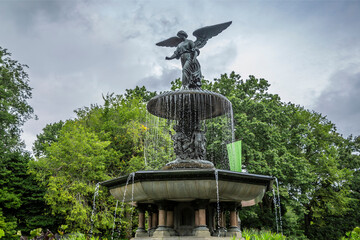 View of the Bethesda Fountain in the Central Park, New York City.
