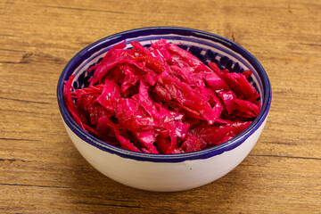 Marinated red cabbage in the bowl