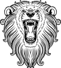 Black and white lion head roaring