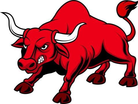Cartoon angry charging bull mascot