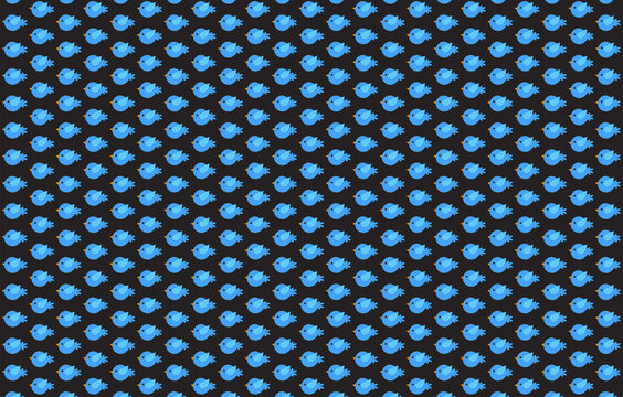 Blue bird seamless pattern. Isolated on dark background