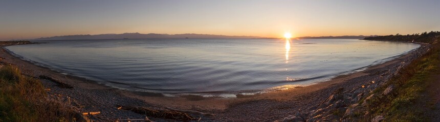 Scenic Sunset Panorama over Strait of Juan De Fuca and Pacific Beach at Finlayson Point on Dallas...