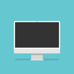 Computer, all in one desktop or monoblock with empty display for creative work and development. Flat design. EPS 8 vector illustration, no transparency, no gradients