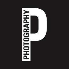 Photography typography text on 'P' letter. Typography logo vector design 