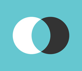 Two circles merging. Symmetric difference, sets, integration, egalitarianism, equalization, incompatibility and conflict concept. Flat design. EPS 8 vector illustration, no transparency, no gradients