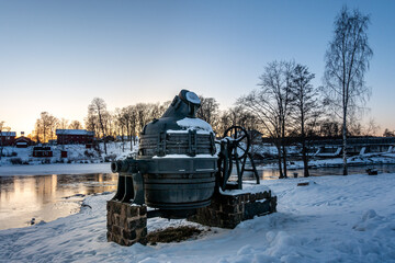 Old bessemer converter outdoors in winter time