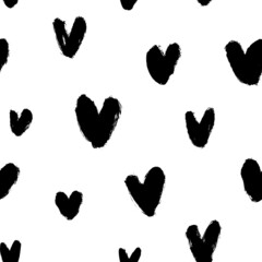 Simple and small black hearts seamless pattern. Hand drawn doodle hearts. Abstract love silhouettes. Vector modern grunge background for Valentines day and wedding. Hipster simple pattern for design