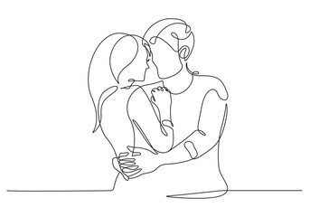 Abstract Man and Woman Kissing One Line Vector Drawing. Couple Minimalistic Style. Modern Continuous Line Art Drawing of Couple Lovers.