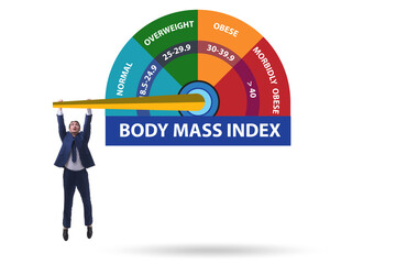 Concept of BMI - body mass index with man