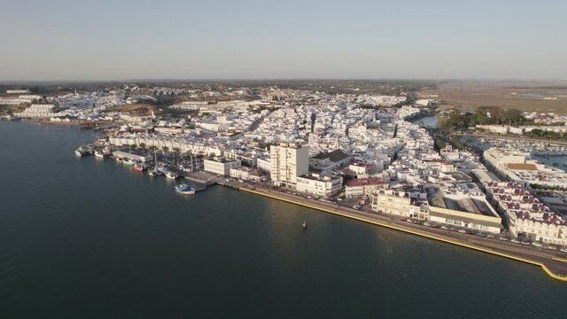 Aerial panoramic view of the coastal town of Ayamonte. Andalusia, Spain