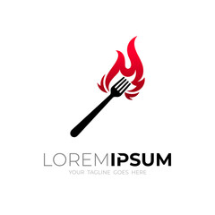 Restaurant logo vector, Fork logo and fire logo design