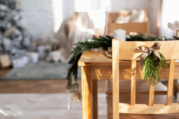 New Year's room decor. Christmas living room interior