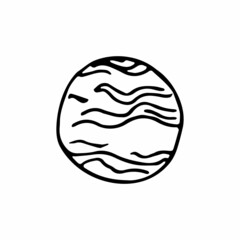 Outline Space doodle image. Hand-drawn Planet isolated on white background. Striped astronomical object. Universe sketch sign. Astronomy, astrology, cosmos symbol. Vector science cute illustration