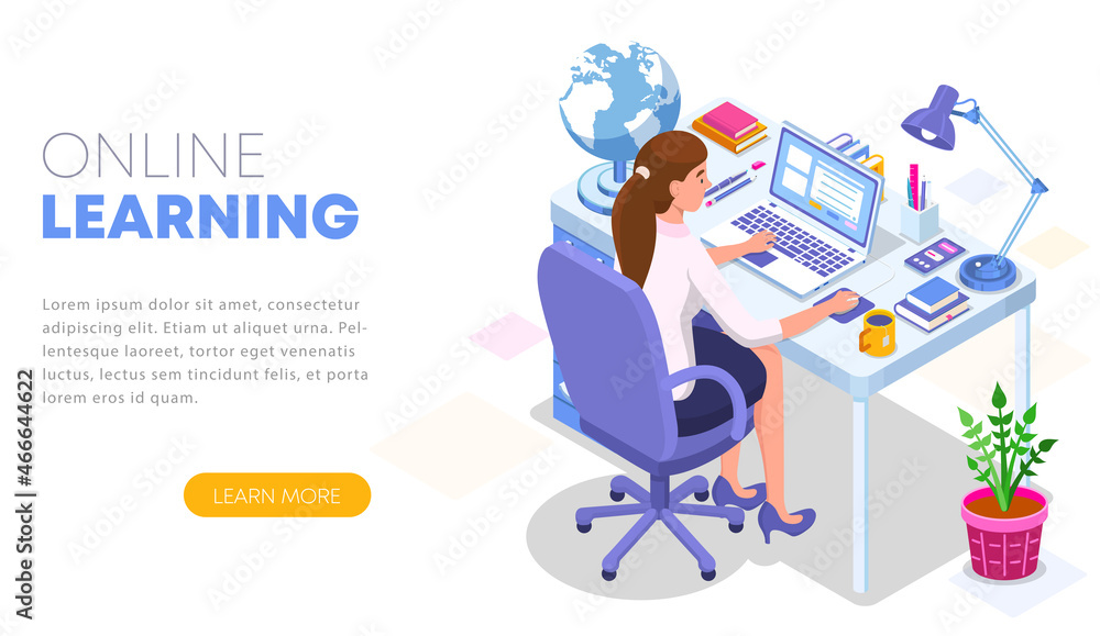 Wall mural modern flat design isometric concept of online learning. landing page template illustration. student