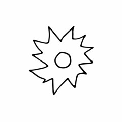 Doodle Sun. Hand-drawn Sol isolated on white background. Outline astronomical object. Sunny day, clear weather, Synoptic sign. Vacation, travel, solar energy symbol. Vector education illustration
