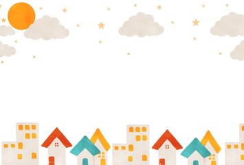 夜の街並み イラスト素材 背景 白背景