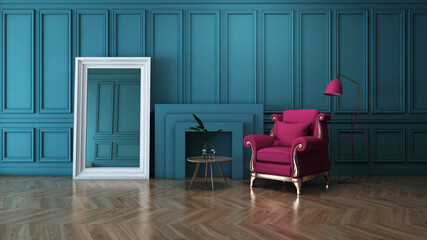 Room interior with Wall Background. 3D rendering ,3D illustration	
