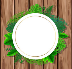 Round frame with tropical green leaves